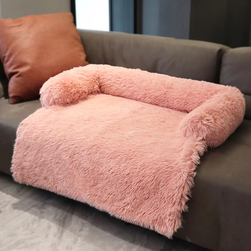 Large Dog Sofa Bed With Soft Long Plush Zipper Removable Washable Cover Warm Pet Kennel Winter Cat Beds Deep Sleep Blanket Mats