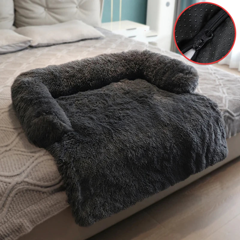 Large Dog Sofa Bed With Soft Long Plush Zipper Removable Washable Cover Warm Pet Kennel Winter Cat Beds Deep Sleep Blanket Mats