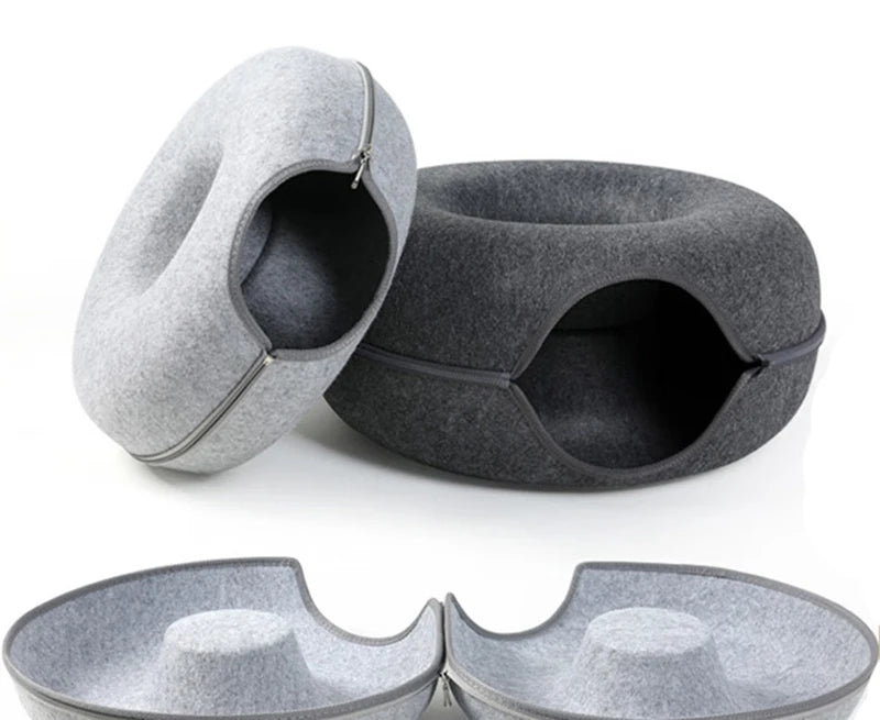 Donut Cat Bed for Two with Tunnel, Basket, and Interactive Toys