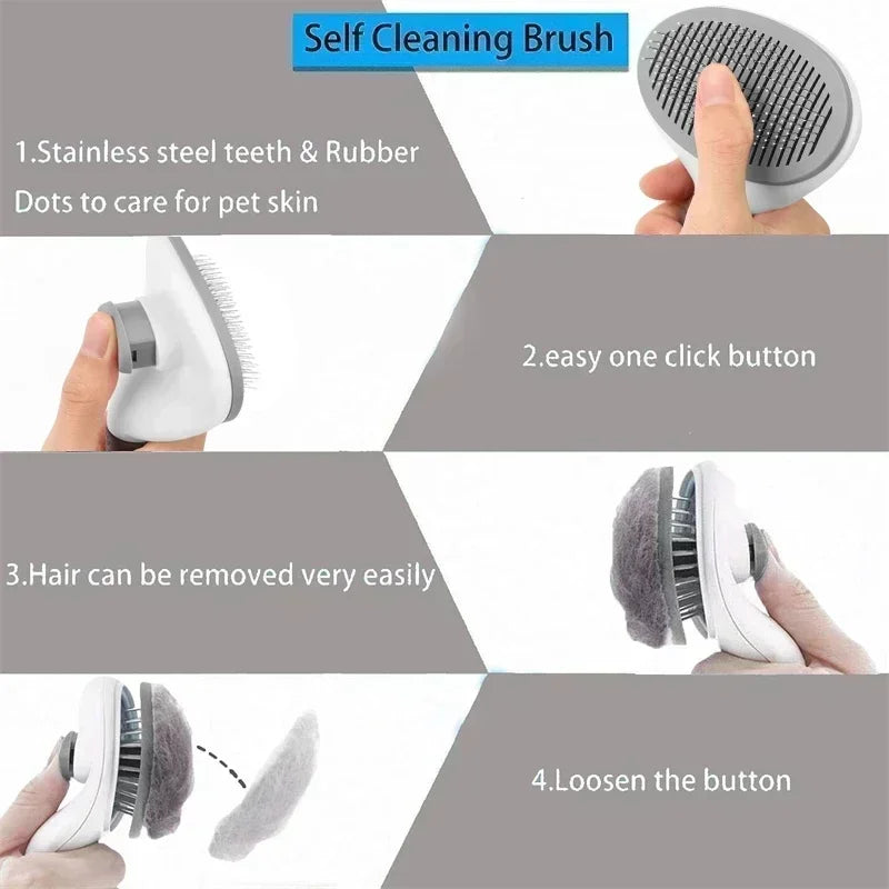 Non-Slip Hair Remover Brush for Dogs and Cats. Stainless steel comb for easy pet hair removal and grooming.