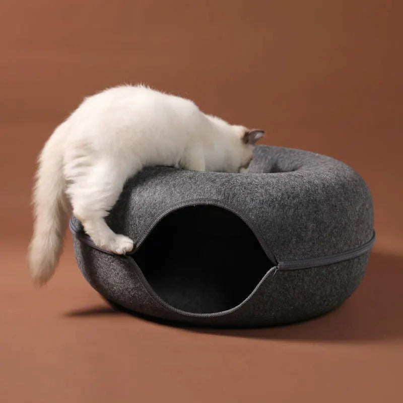 Donut Cat Bed for Two with Tunnel, Basket, and Interactive Toys