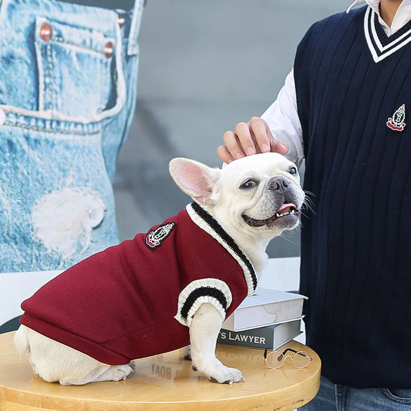 Striped V-Neck Knitted Dog Sweater - Vest Coat for Small to Medium Dogs