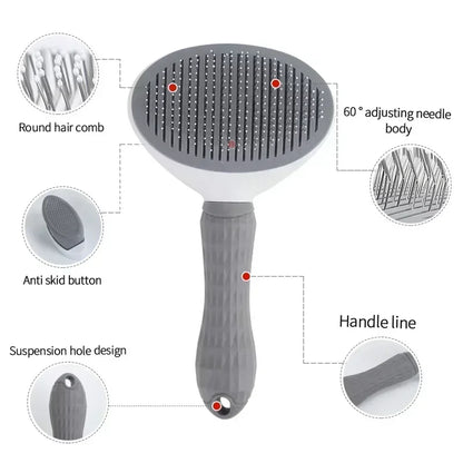 Non-Slip Hair Remover Brush for Dogs and Cats. Stainless steel comb for easy pet hair removal and grooming.