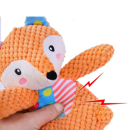 Plush squeaky toy for dogs and cats, bite-resistant and cleans teeth.