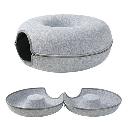 Donut Cat Bed for Two with Tunnel, Basket, and Interactive Toys