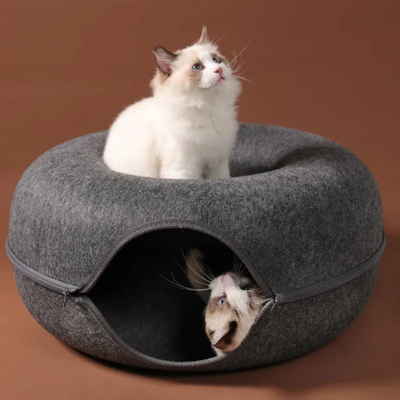 Donut Cat Bed for Two with Tunnel, Basket, and Interactive Toys